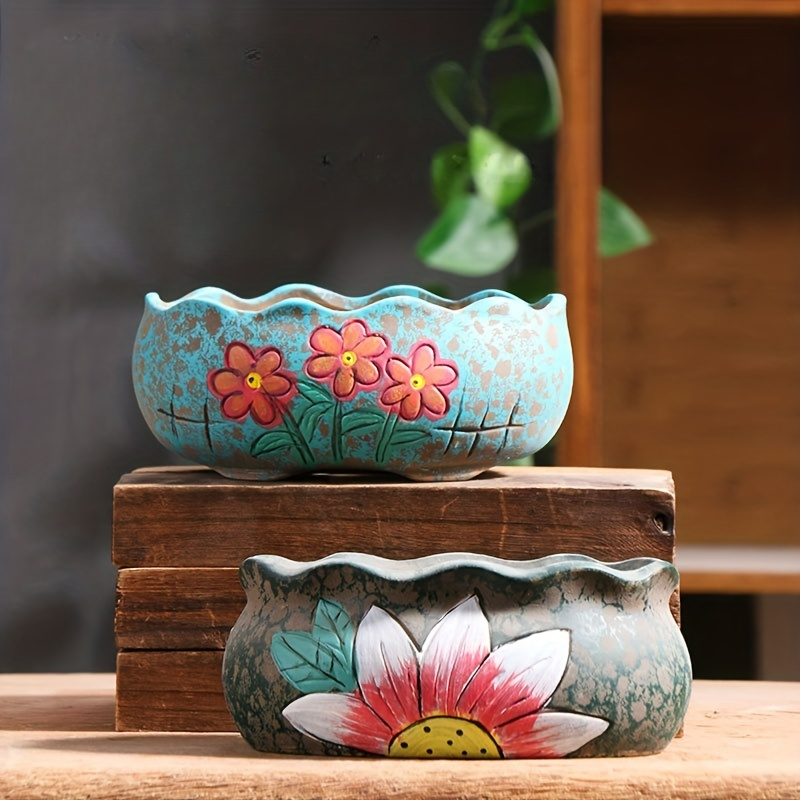 Aloe Vera Pot - 빈티지 수공예 세라믹 다육식물 화분 세트,