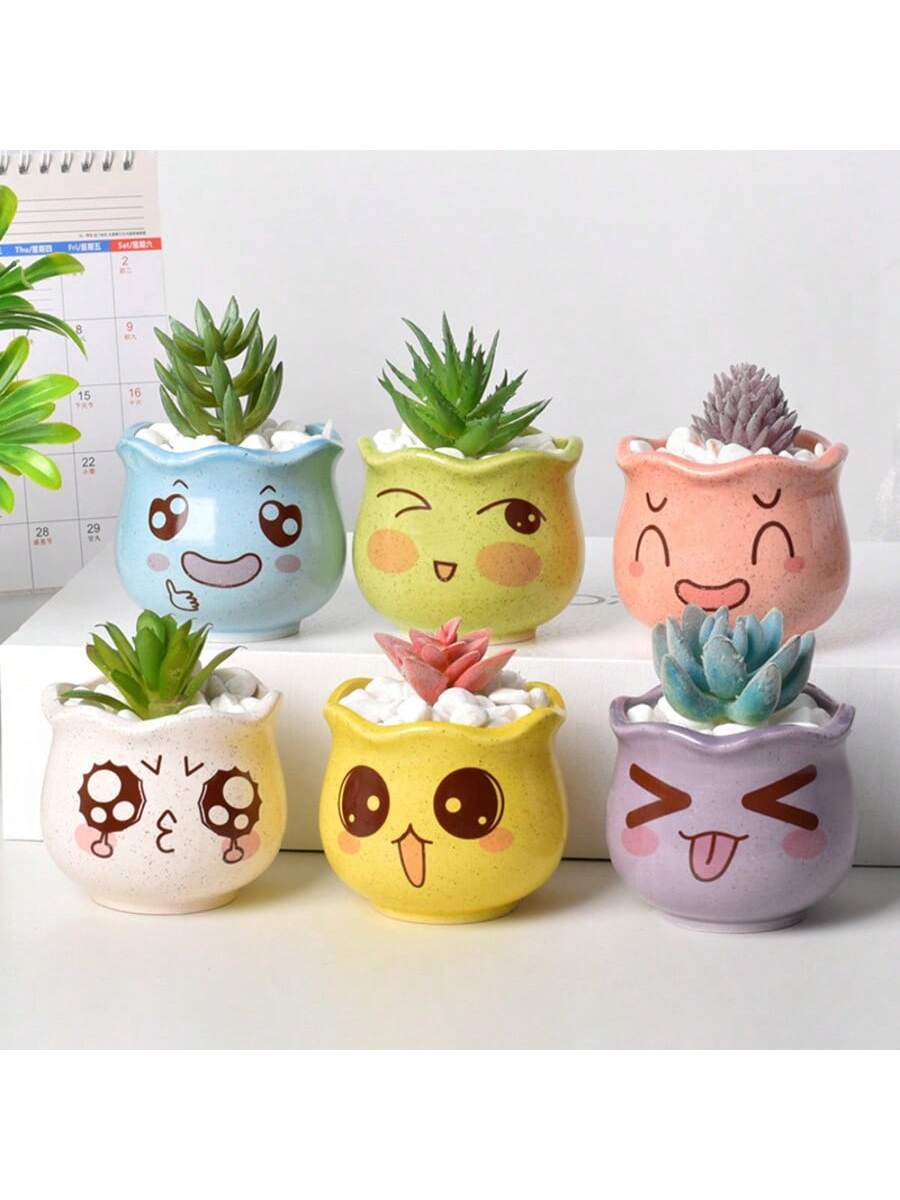 6개/세트 만화 귀여운 세라믹 화분, 배수구 기능이 있 - Aloe Vera Pot 리뷰 및 가격