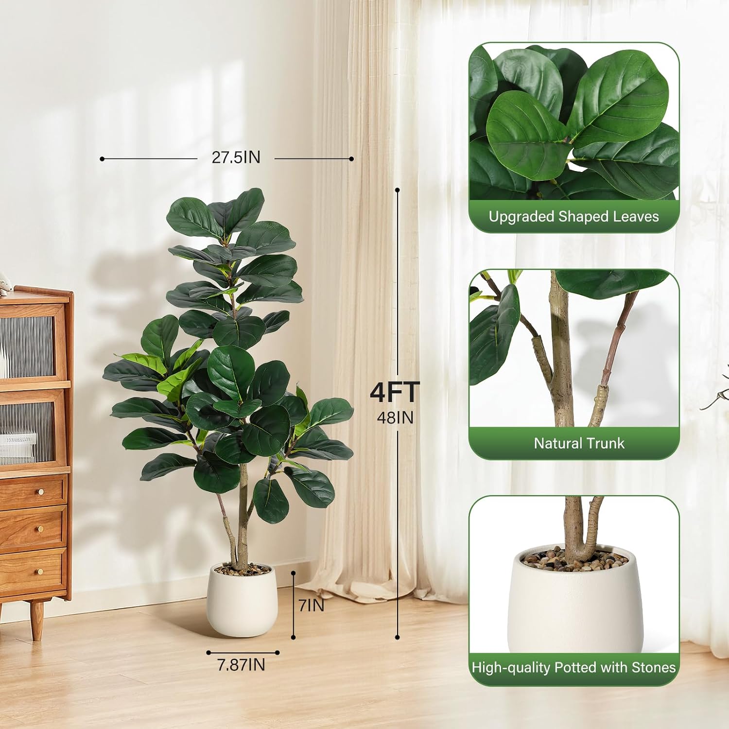 4피트 길이의 인조 피들리프 피규 나무, 48개의 잎이 - Ficus Lyrata Tree 리뷰 및 가격