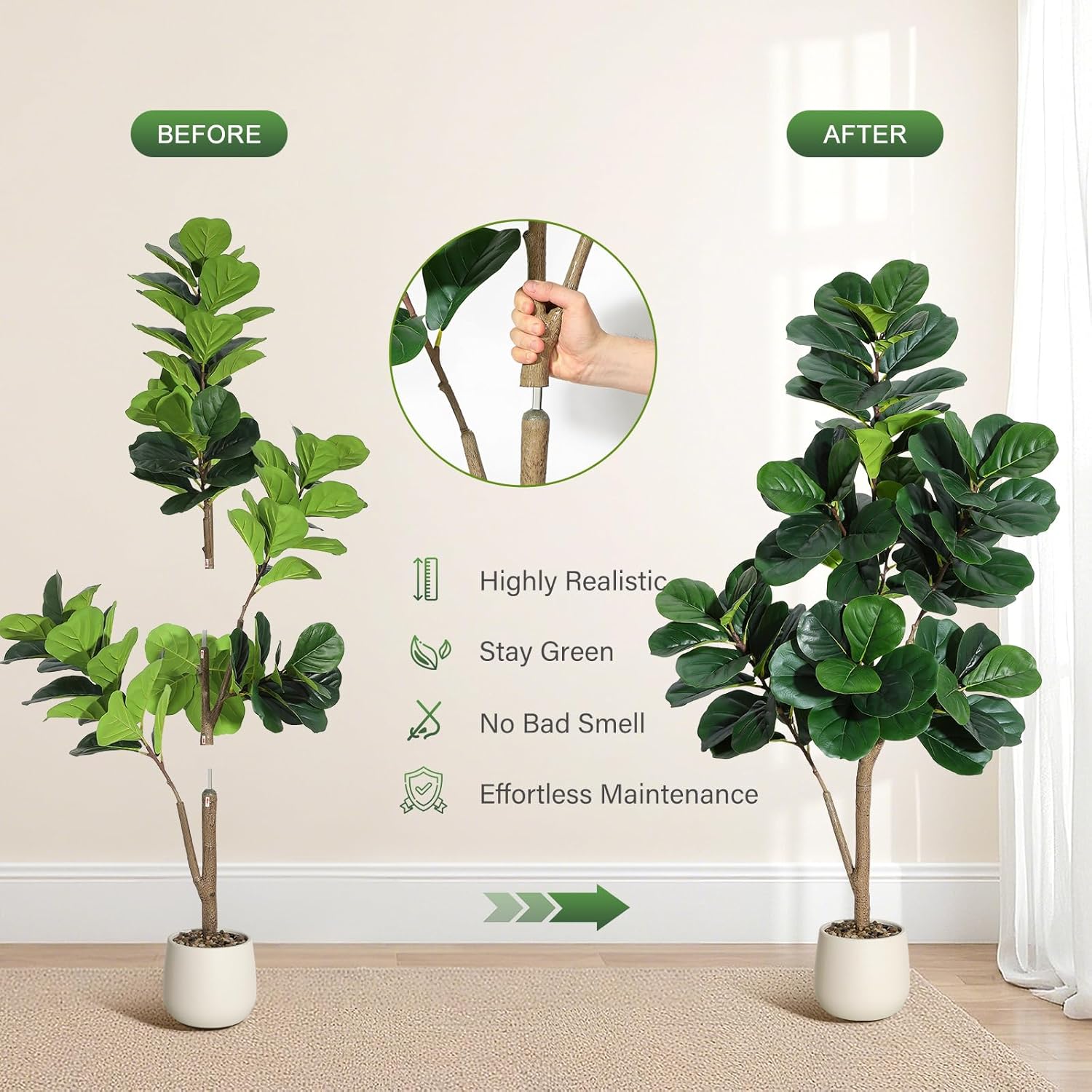 4-7피트 피들리프 무화과나무 인조 리얼리스틱 인조 피 - Dracaena Marginata 리뷰 및 가격