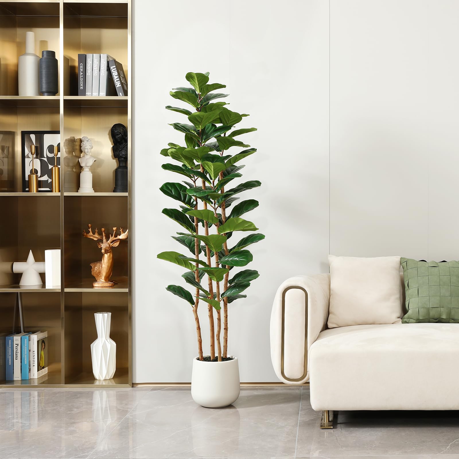 흰색 화분에 담긴 인조 피들리프 피규스 나무, 높이 5 - Ficus Lyrata Tree 리뷰 및 가격